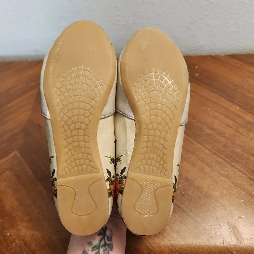 StreetFly Cottagecore Bird Pattern Canvas D'Orsay Ballet Flats Size 38 (7.5-8)